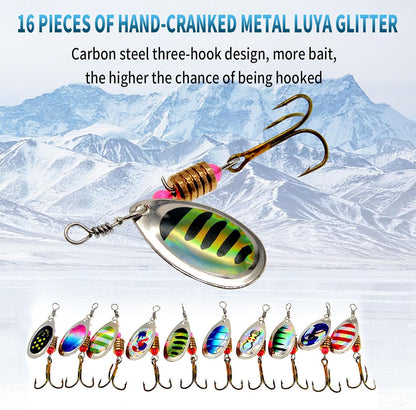 Vkinman 16 Pcs Fishing Lures Spinner Bait with Treble Hooks for Bass Trout Salmon Fishing Tackle Spinnerbait Spoons Metal Sequins Spinners Baits Fishing...