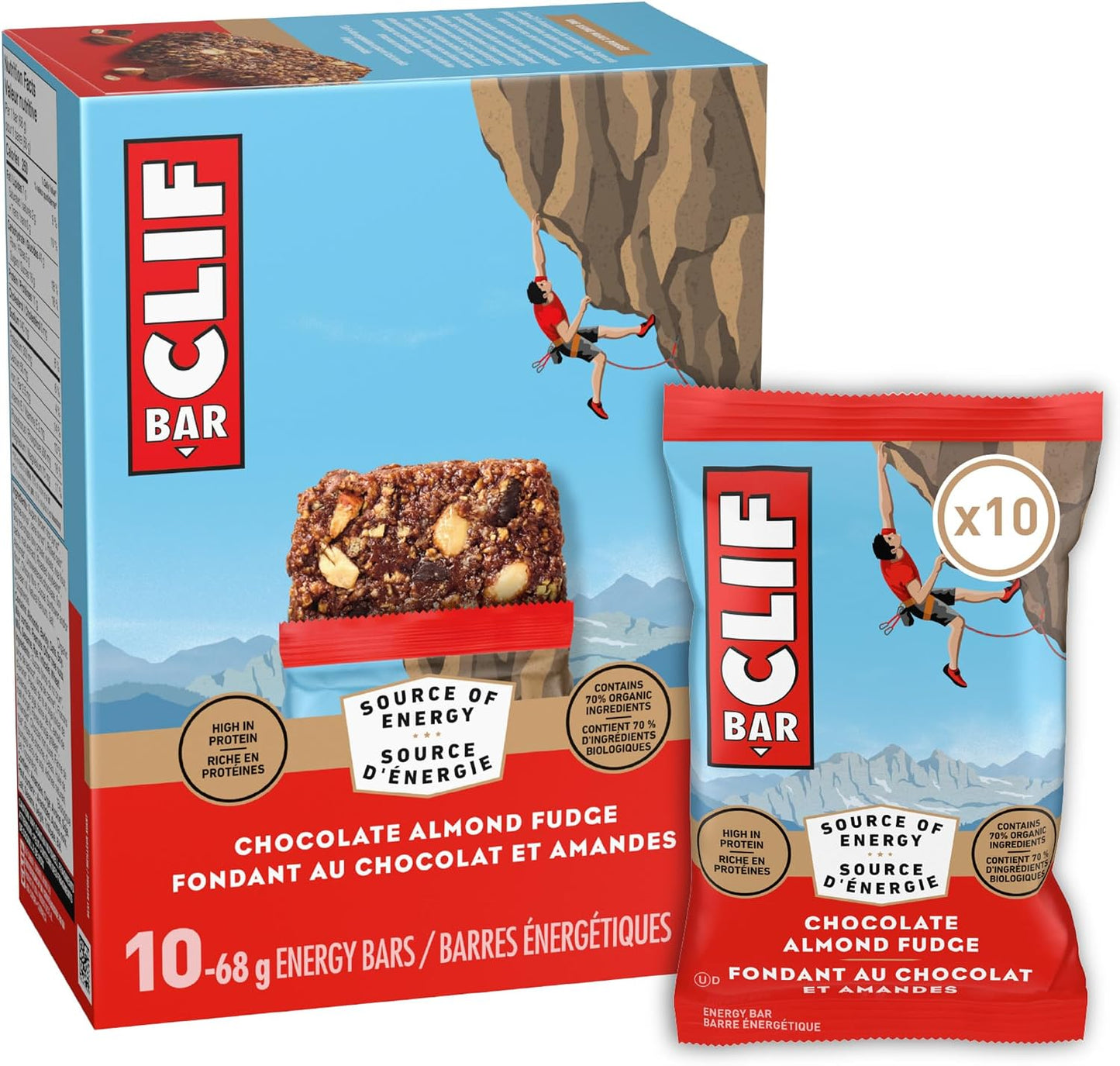 Clif Bar Energy Bars, Chocolate Almond Fudge, 680 g (Pack of 10)