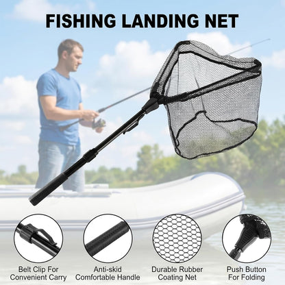 3Pcs Fishing Tool Kit Includes Folding Fishing Landing Net, Fish Lip Gripper, Multifunctional Fishing Pliers with Lanyard Sheath, Fishing Gear Accessories...