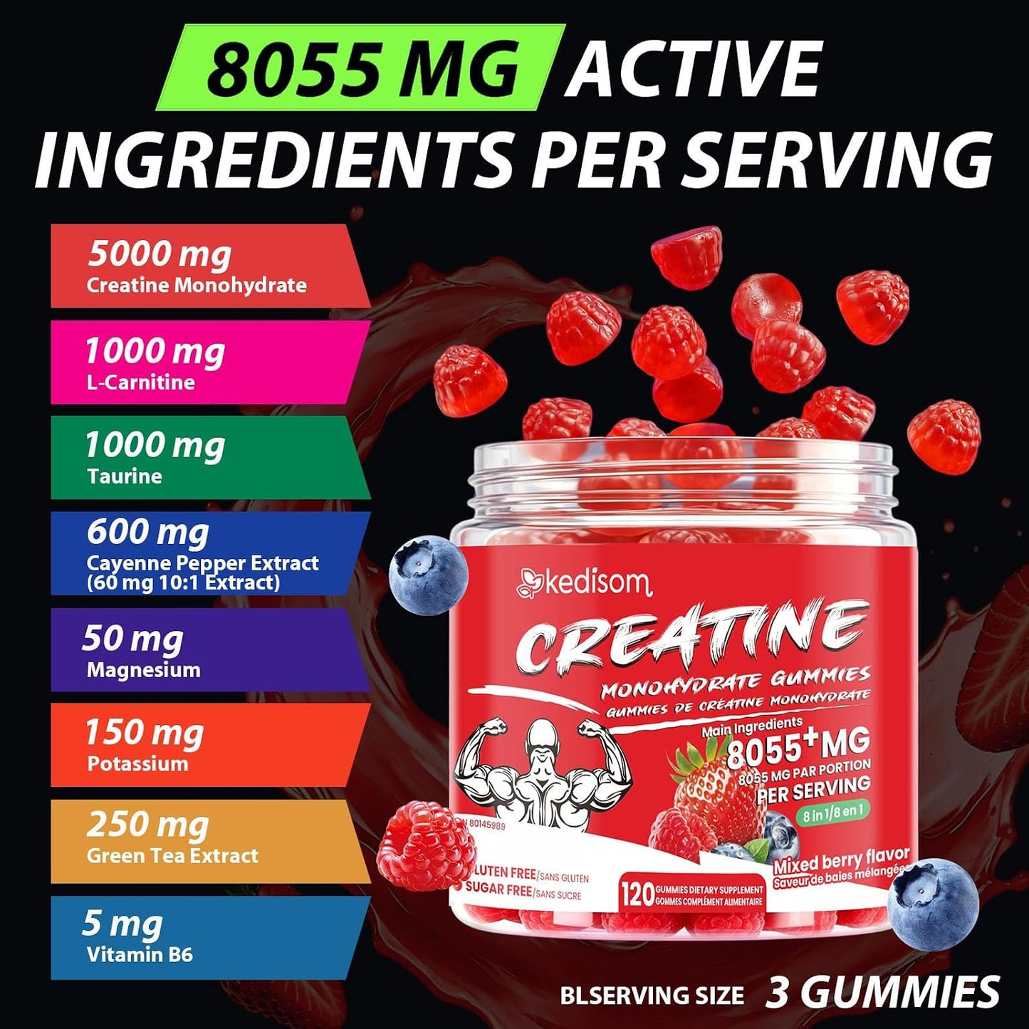 8 IN 1 Creatine Monohydrate Gummies for Men & Women