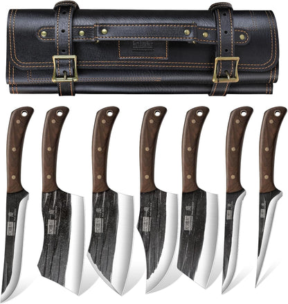 HOSHANHO Butcher Knife Set, Sharp Kitchen Knife Set & Roll Bag