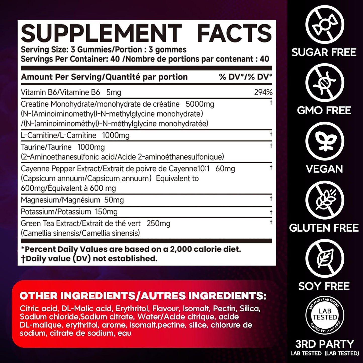 8-in-1 Creatine Monohydrate Gummies, 8055 mg Creatine Complex Gummies for Enhanced Muscle Growth, Energy Boost - with L-Taurine, B6, Sugar Free Creatine Supplement for Men & Women