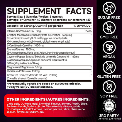 8-in-1 Creatine Monohydrate Gummies, 8055 mg Creatine Complex Gummies for Enhanced Muscle Growth, Energy Boost - with L-Taurine, B6, Sugar Free Creatine Supplement for Men & Women