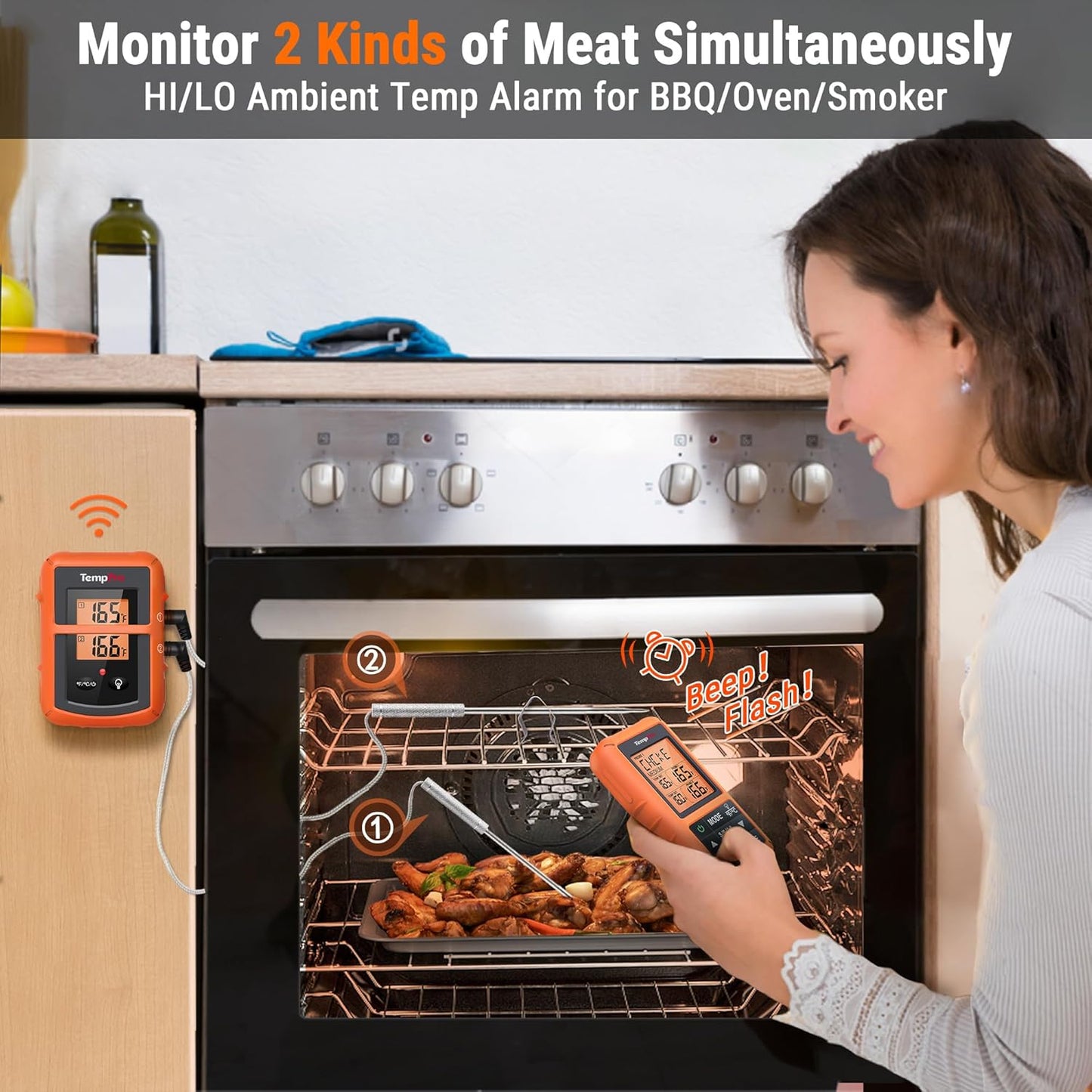 TempPro TP20 500FT Wireless Meat Thermometer with Dual Meat Probe