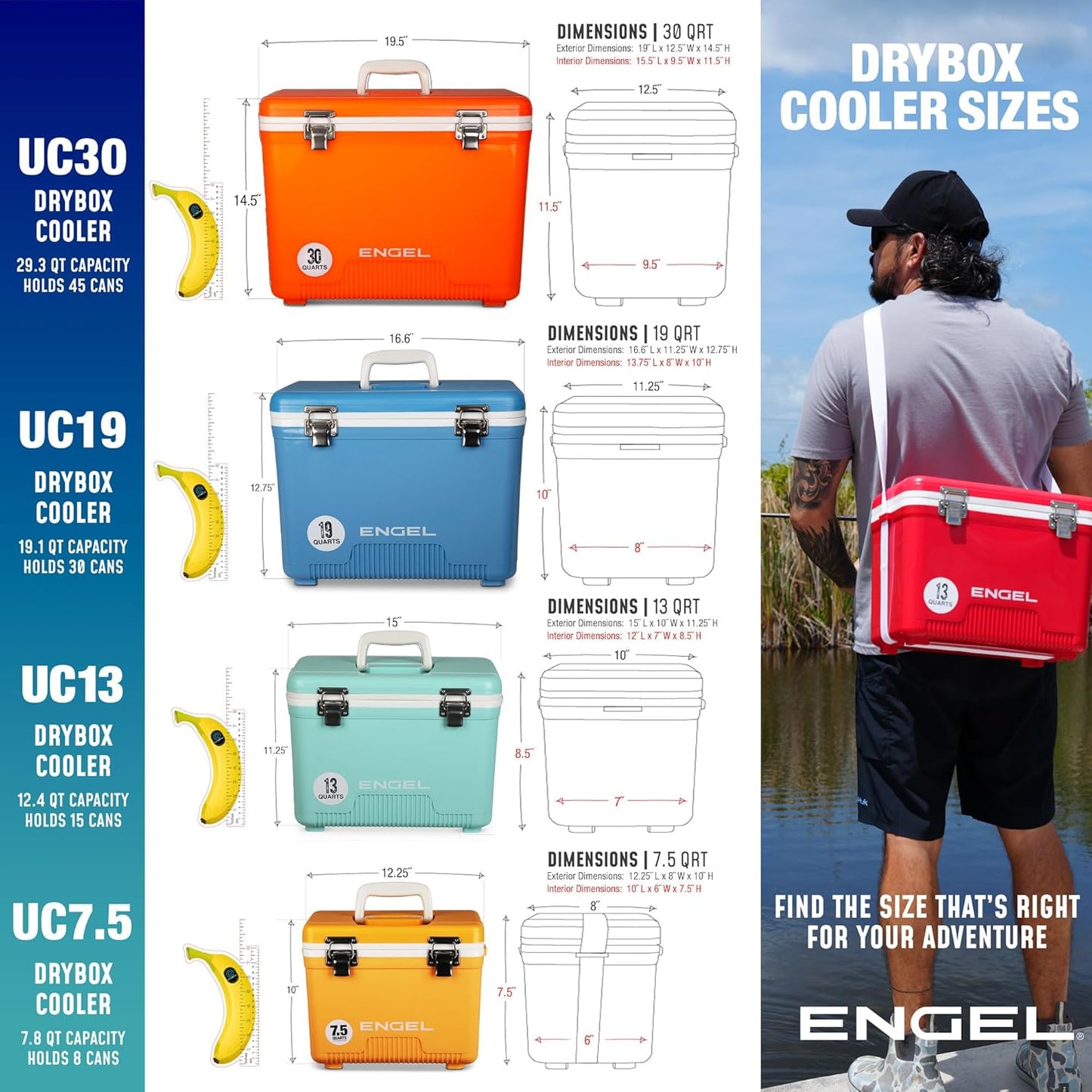 Engel UC7 7.5qt Leak-Proof, Air Tight, Drybox Cooler and Small Hard Shell Lunchbox