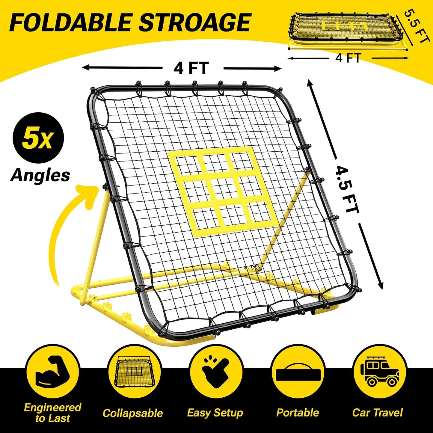 Dimples Excel 4x4.5 FT Heavy-Duty Baseball Rebounder
