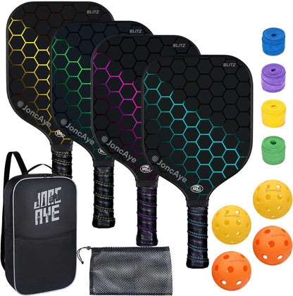 JoncAye Pickleball Paddles Set of 4 or 2 Fiberglass Rackets USAPA Approved