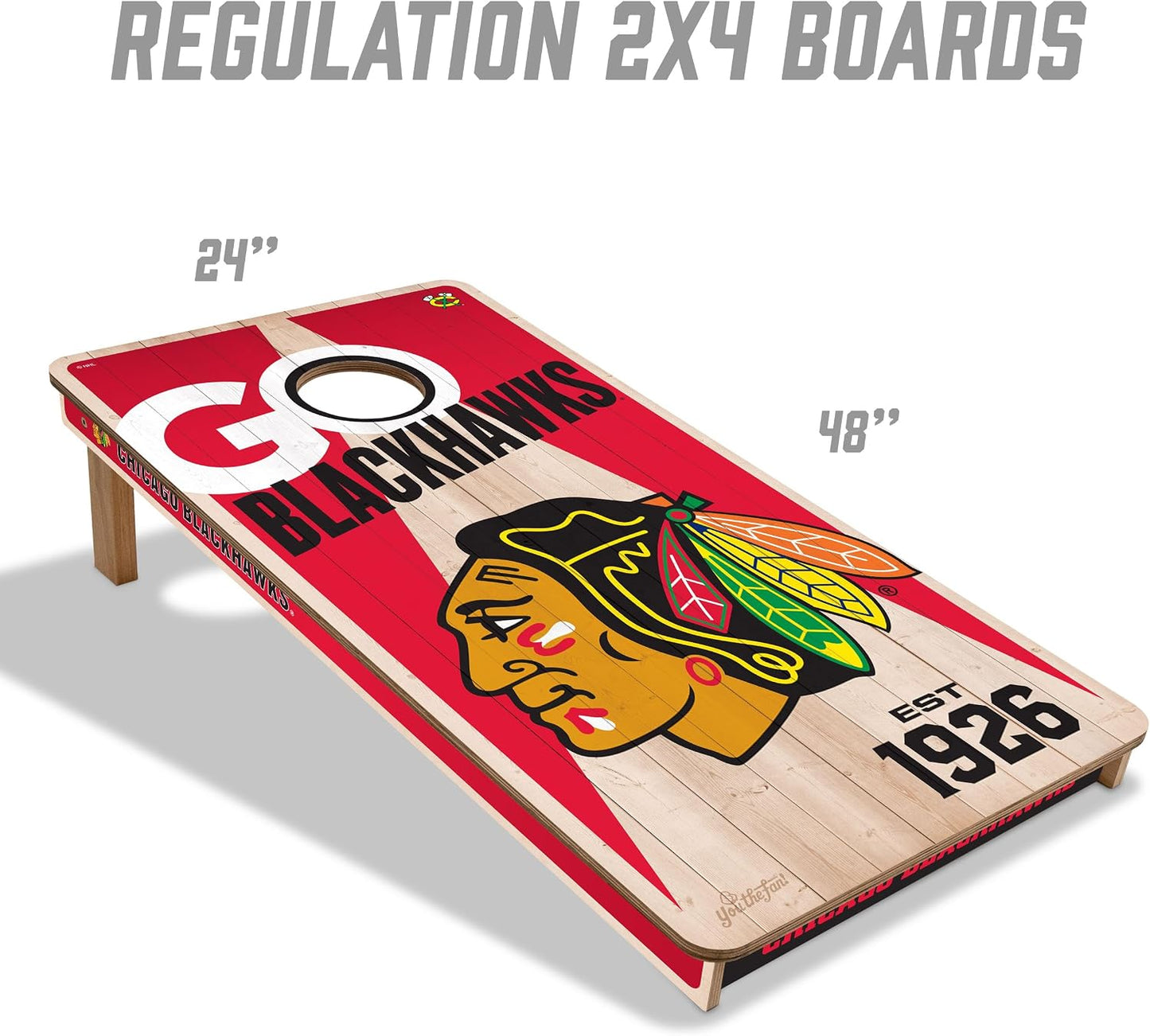 YouTheFan NHL Chicago Blackhawks 2’ x 4’ Professional Wood Cornhole Game with Logo Bags