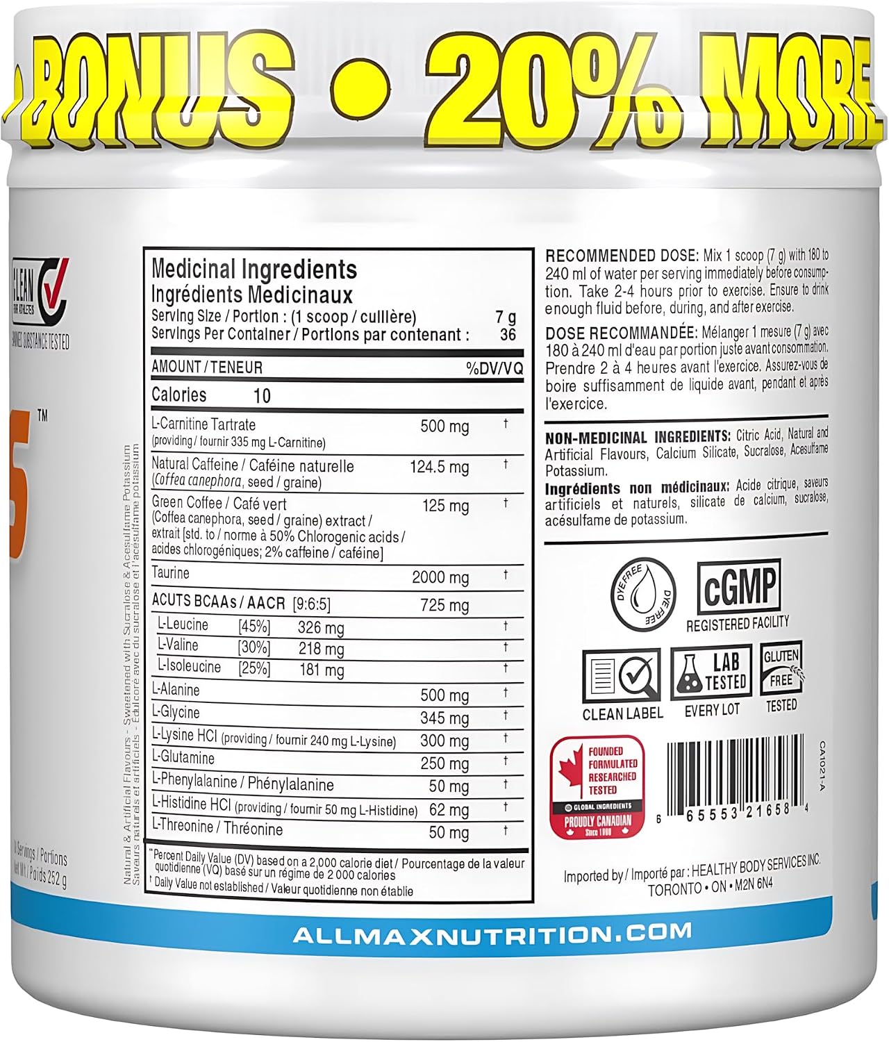 ALLMAX ACUTS Amino Energy Powder, Blue Raspberry