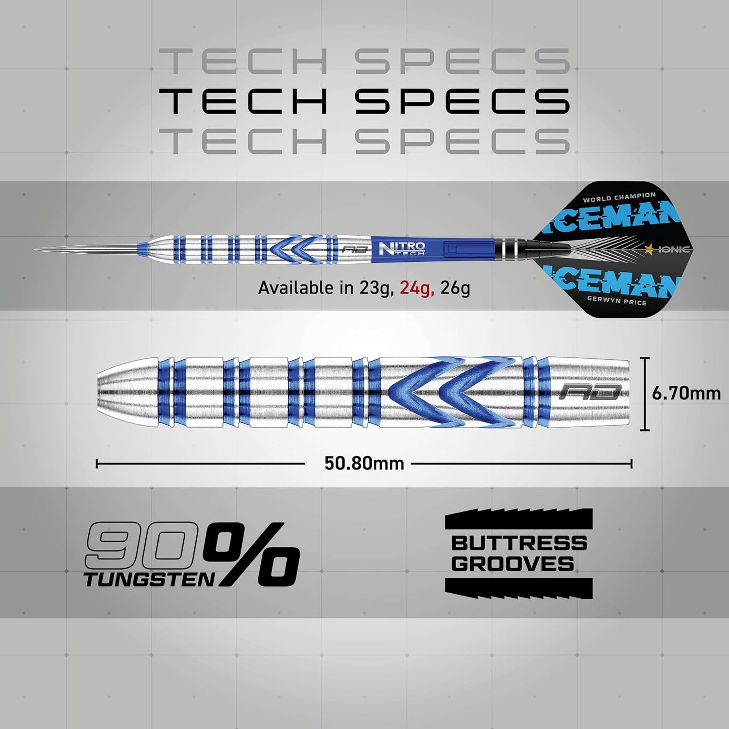 Gerwyn Price 24g Tungsten Darts Set with Flights and Stems