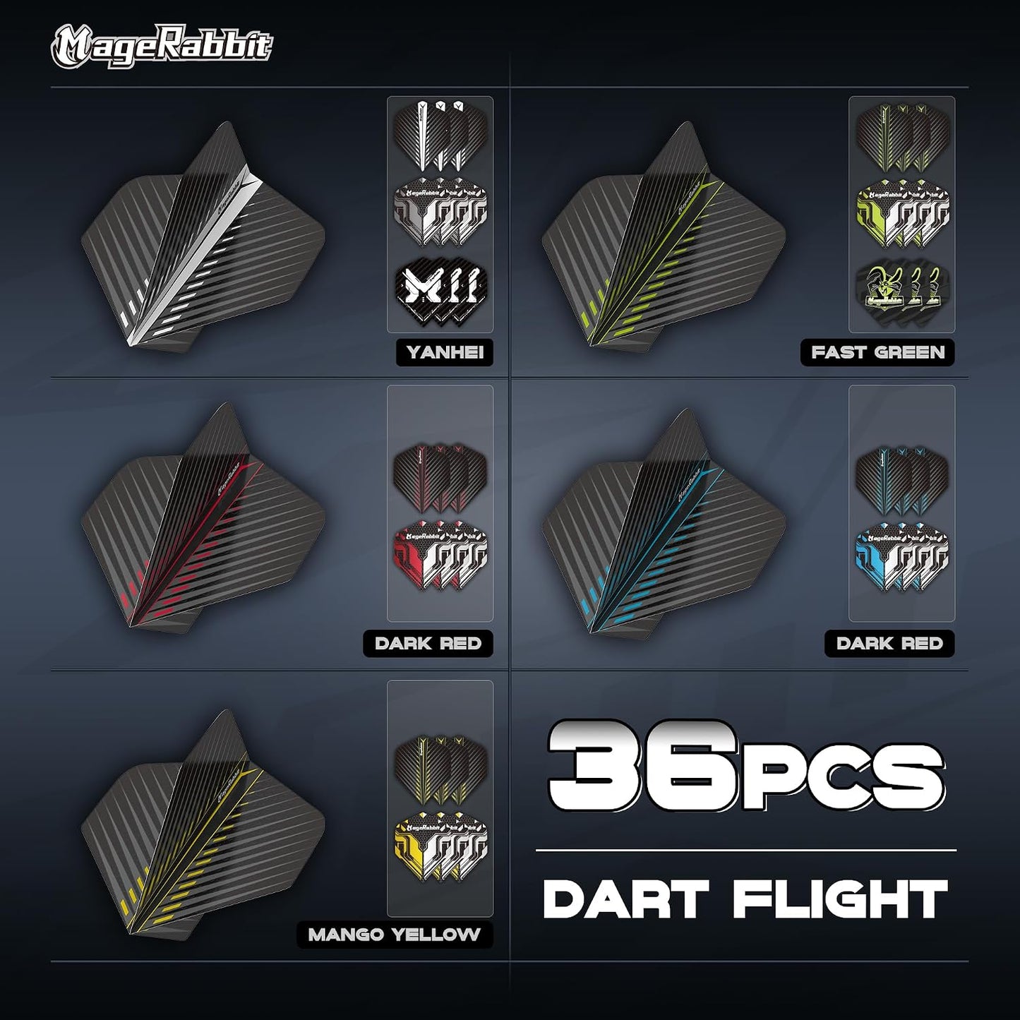 MageRabbit Dart Accessories Kit, 36 Dart Flights, 45 Dart Shafts, Sharpener, Dart Stems Remover Tool, 50 Metal Rings, 16 Dart Flight Protectors