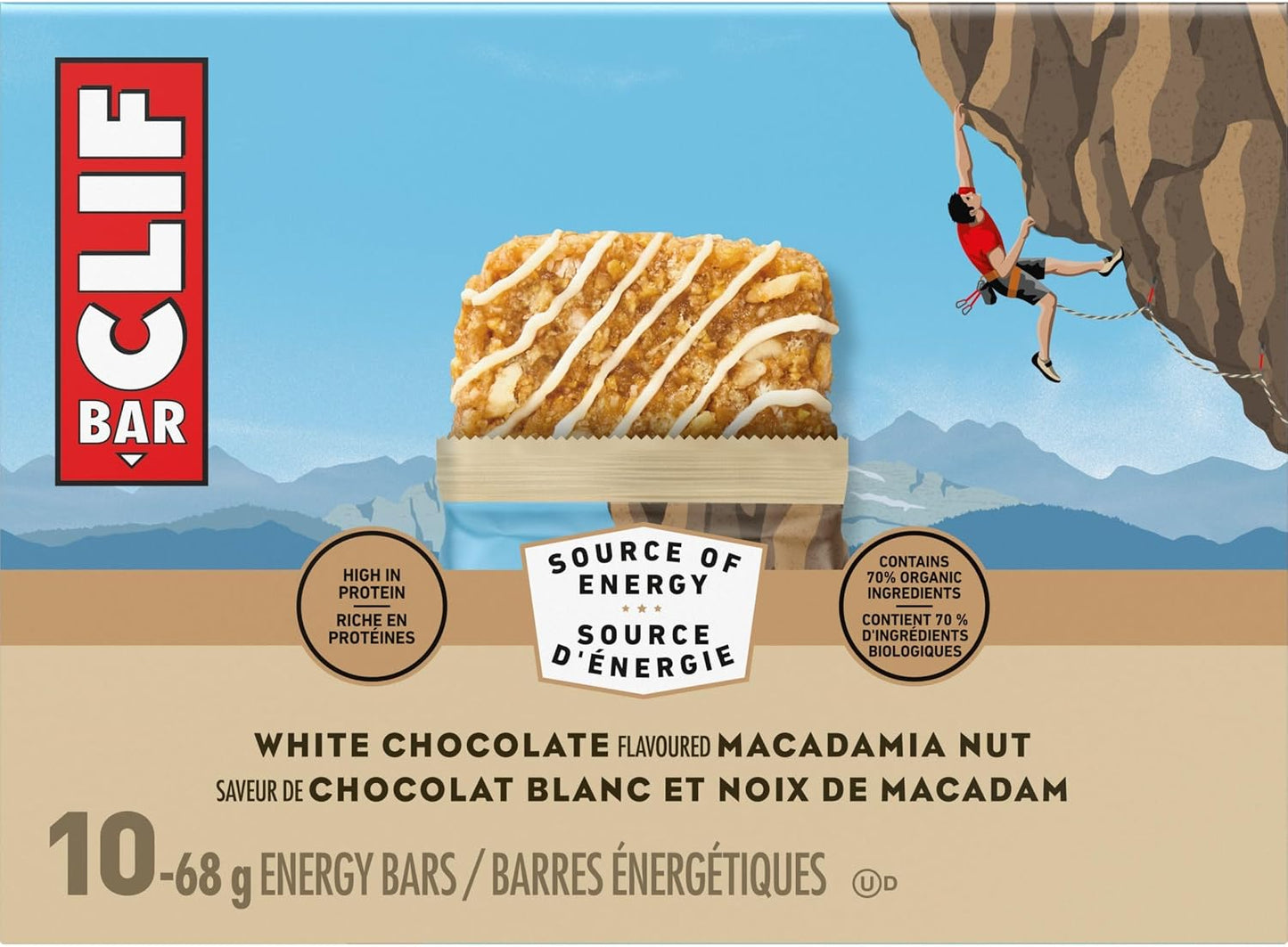 Clif Bar, Energy Bars, White Chocolate Macadamia Nut, 680 g (Pack of 10)