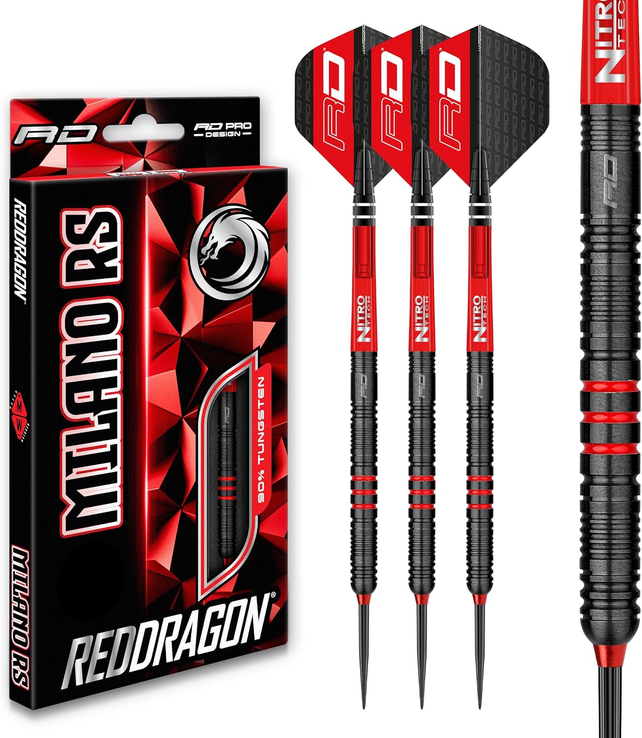 Red Dragon Milano RS: 26g - 90% Tungsten Steel Darts with Flights and Stems