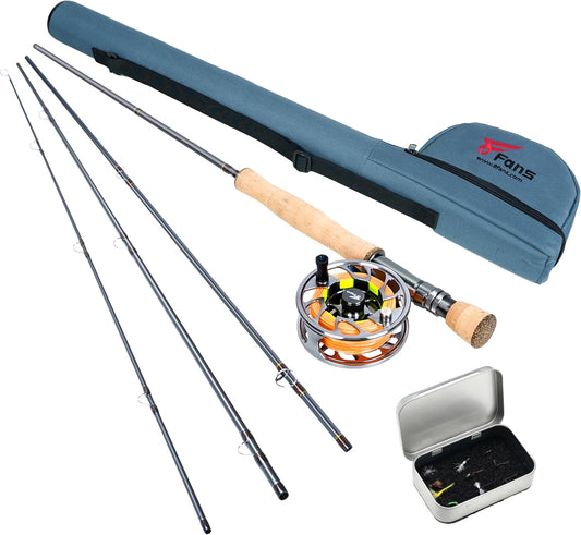 8Fans Fly Fishing Rod and Reel Combos with 4-Sections Portable Fly Rod and CNC-machined Aluminum Alloy Fly Reel,Fly Fishing Complete Starter Package