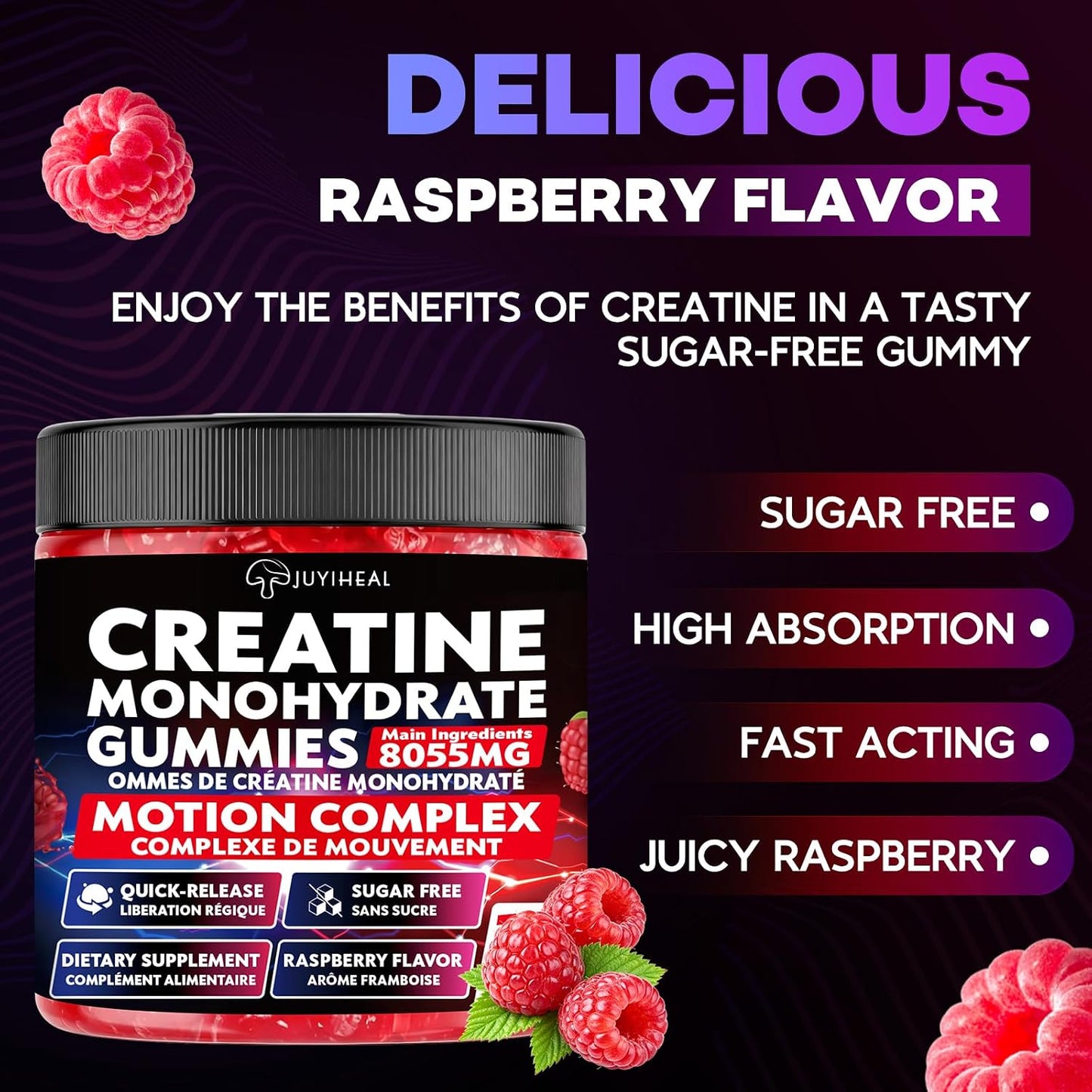 8-in-1 Creatine Monohydrate Gummies, 8055 mg Creatine Complex Gummies for Enhanced Muscle Growth, Energy Boost - with L-Taurine, B6, Sugar Free Creatine Supplement for Men & Women