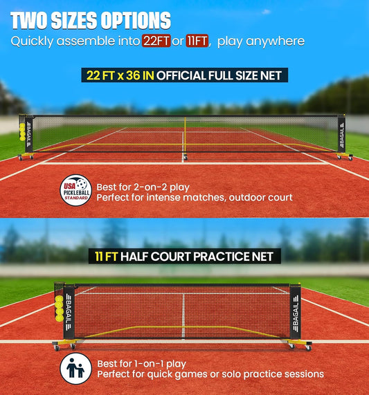 BAGAIL Portable Pickleball Net Set with Wheels, 22 FT Regulation Size