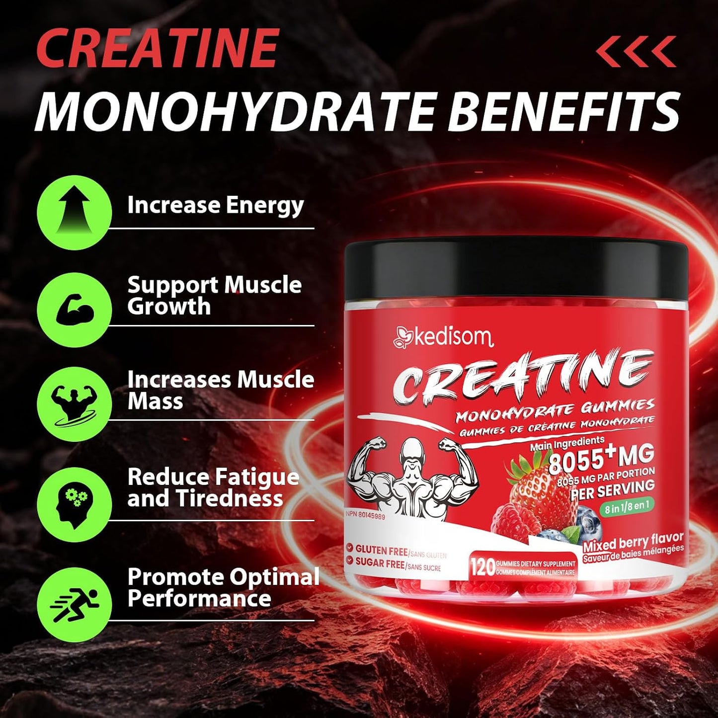 8 IN 1 Creatine Monohydrate Gummies for Men & Women
