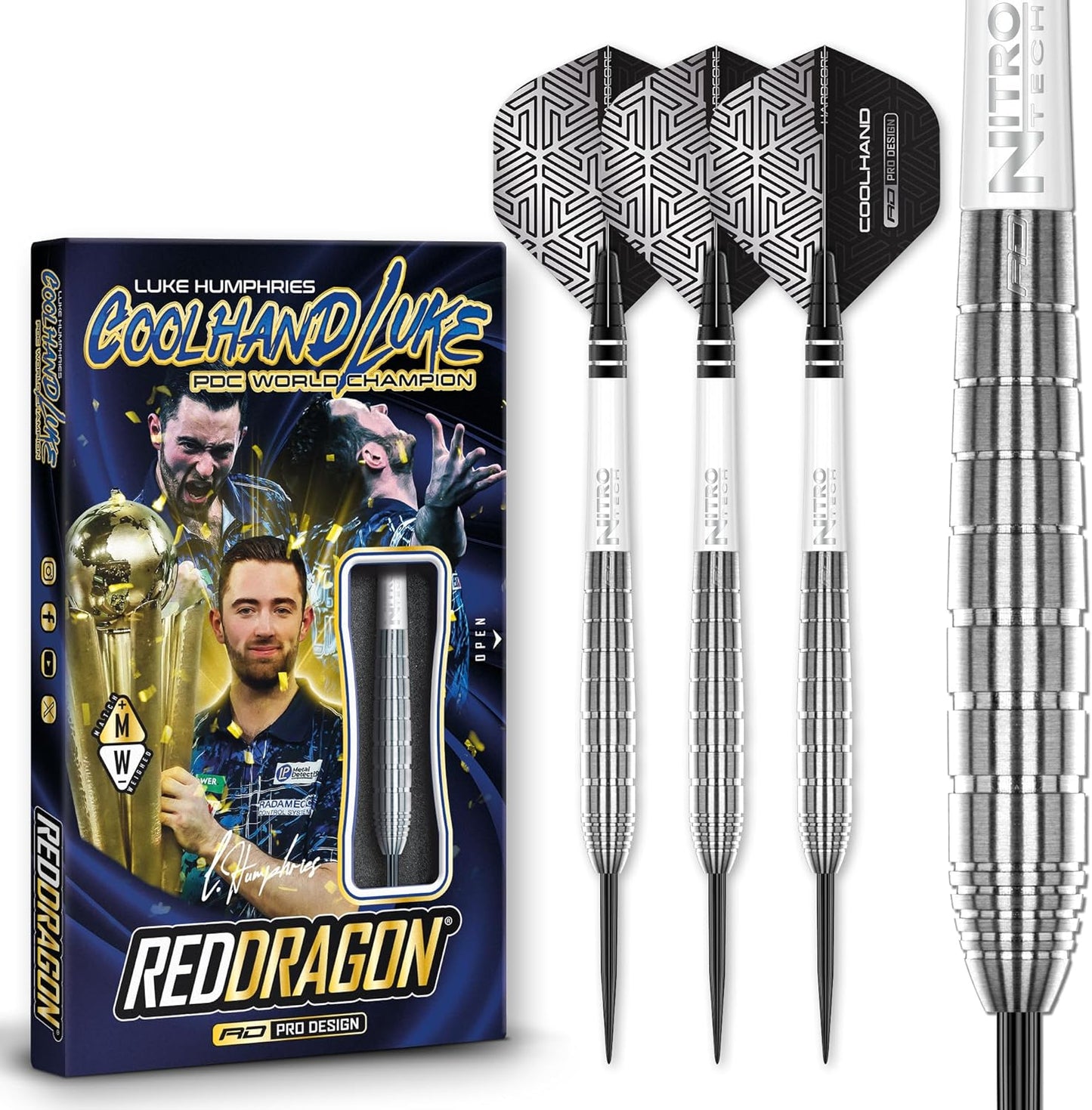 RED DRAGON Luke Humphries TX Series Premium Tungsten Darts Set with Flights and Stems