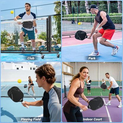 Pro Pickleball Net Set, T700 Carbon Fiber Paddles + 22ft Tournament Net with Locking Wheels