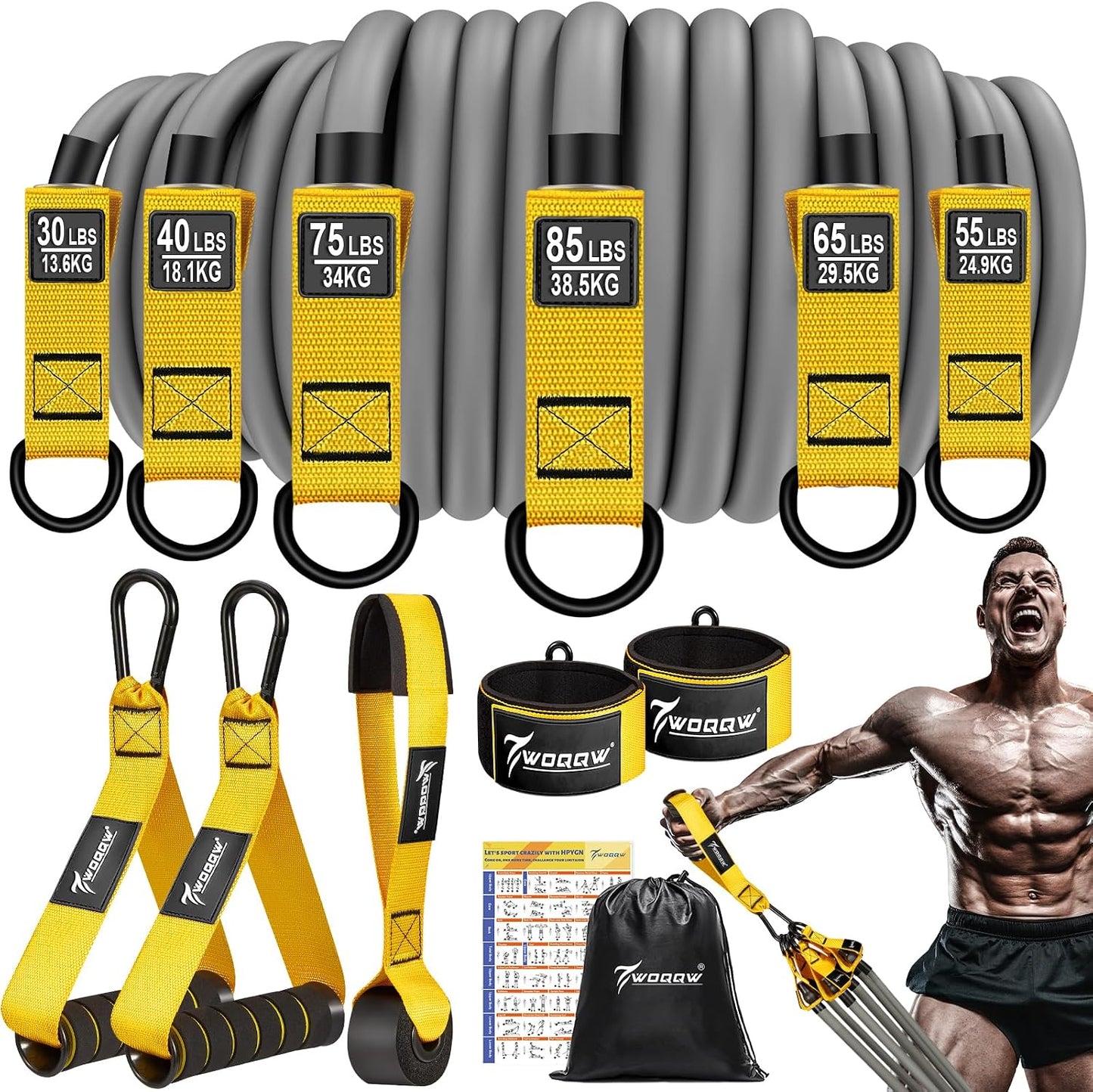 WOQQW Resistance Bands, Heavy Exercise Bands with Handles