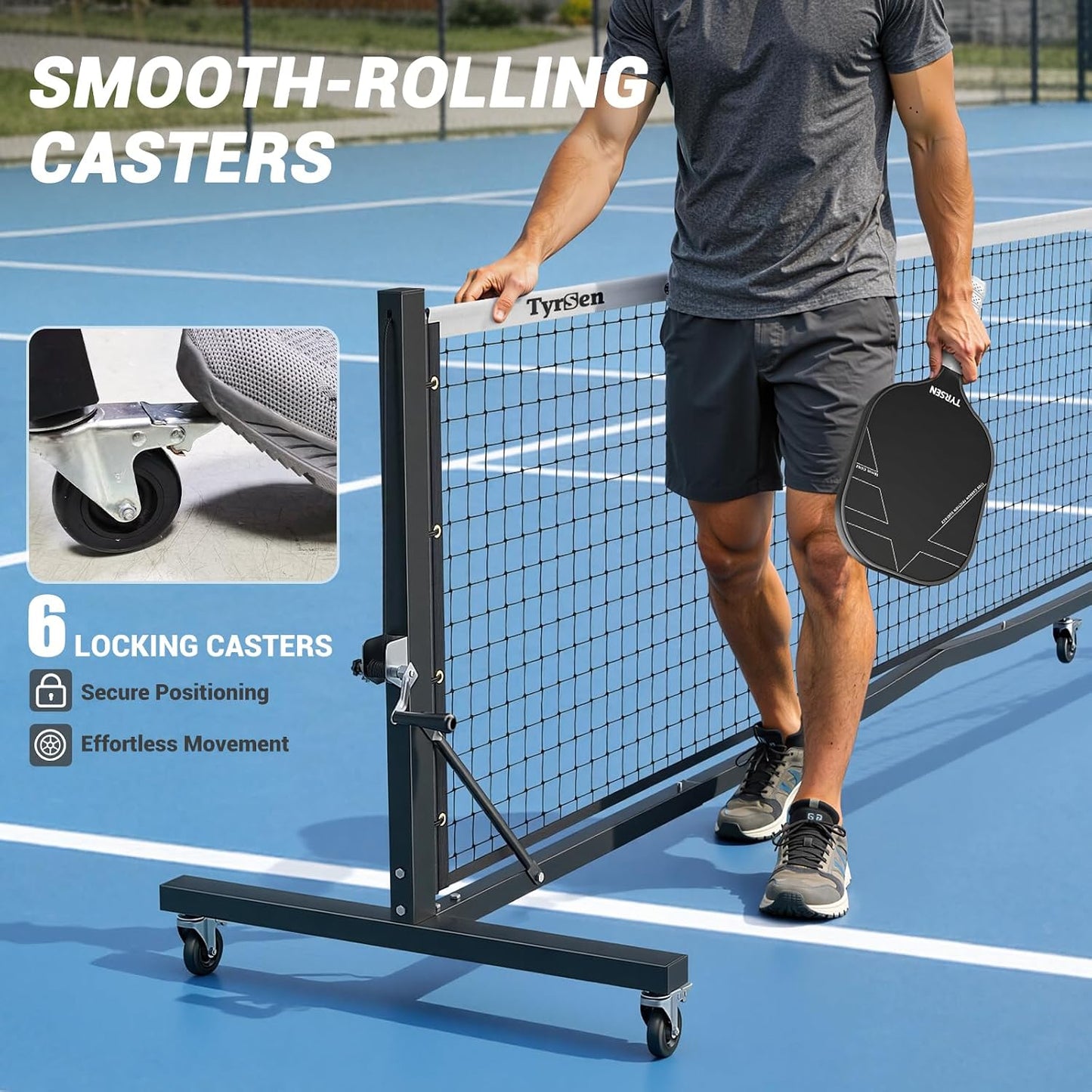 Pro Pickleball Net Set, T700 Carbon Fiber Paddles + 22ft Tournament Net with Locking Wheels