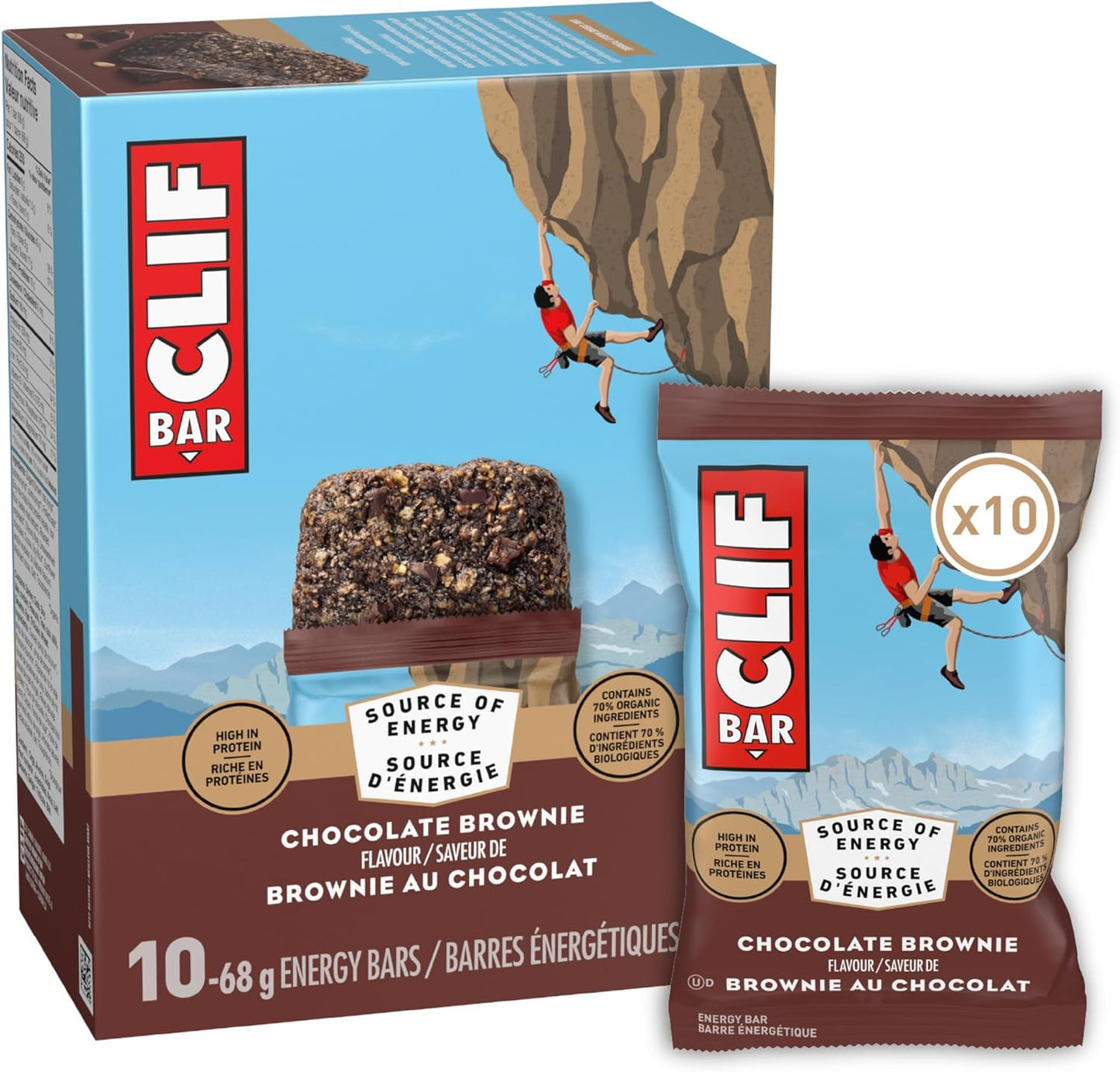 Clif Bar, Energy Bars, Chocolate Brownie, High Protein, 680 g (Pack of 10)
