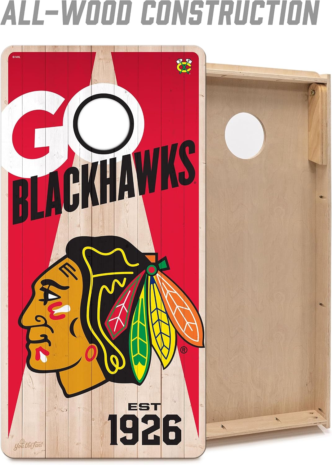 YouTheFan NHL Chicago Blackhawks 2’ x 4’ Professional Wood Cornhole Game with Logo Bags