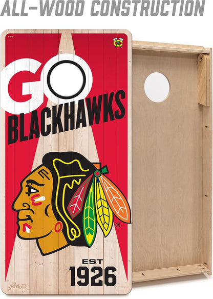 YouTheFan NHL Chicago Blackhawks 2’ x 4’ Professional Wood Cornhole Game with Logo Bags