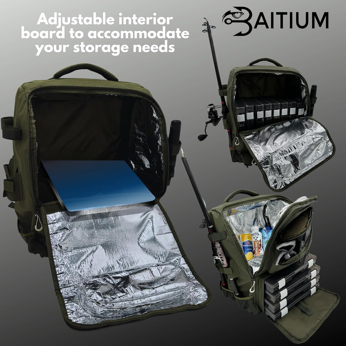Baitium Fishing Backpack, Tackle Bag With Rod Holders