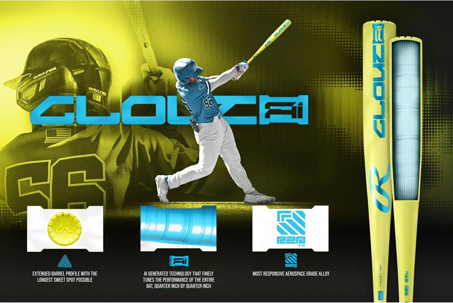Rawlings | 2026 | Clout AI Baseball Bat | BBCOR | -3 | 1 Pc. Alloy