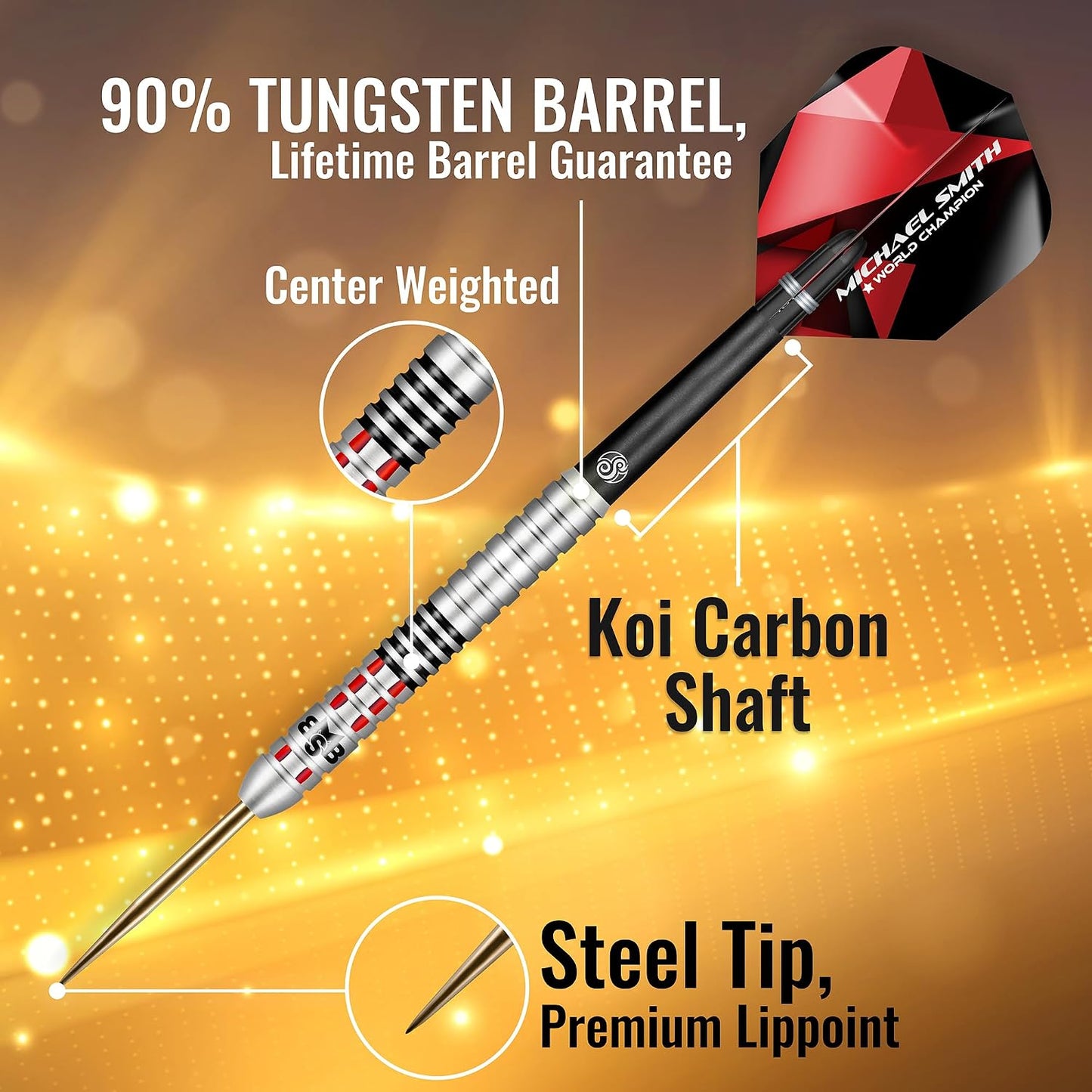 Shot! Darts Michael Smith Achieve Center Weighted 90% Tungsten