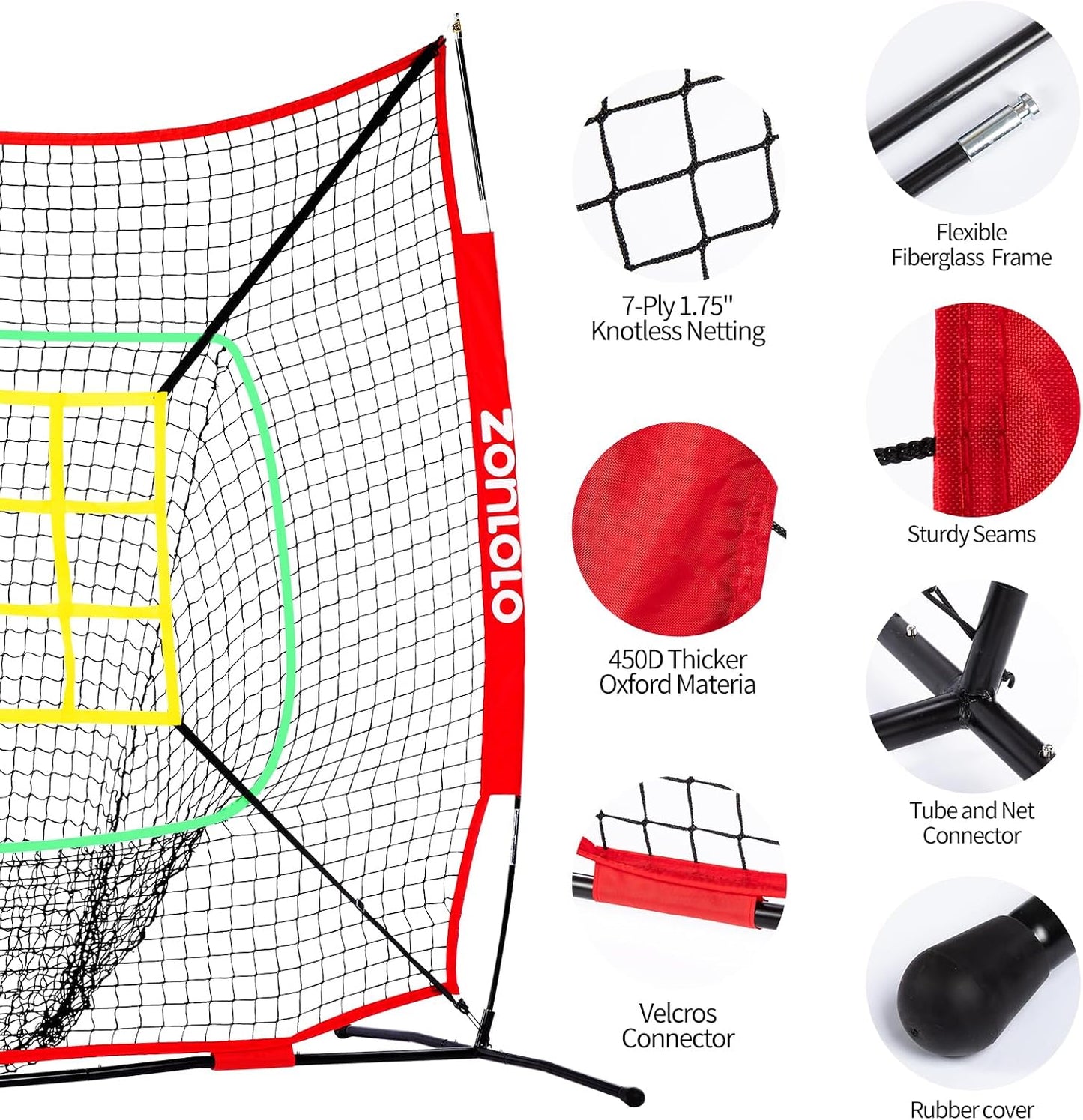 ZONLOLO 6x6ft Portable Baseball & Softball Net for Hitting and Pitching