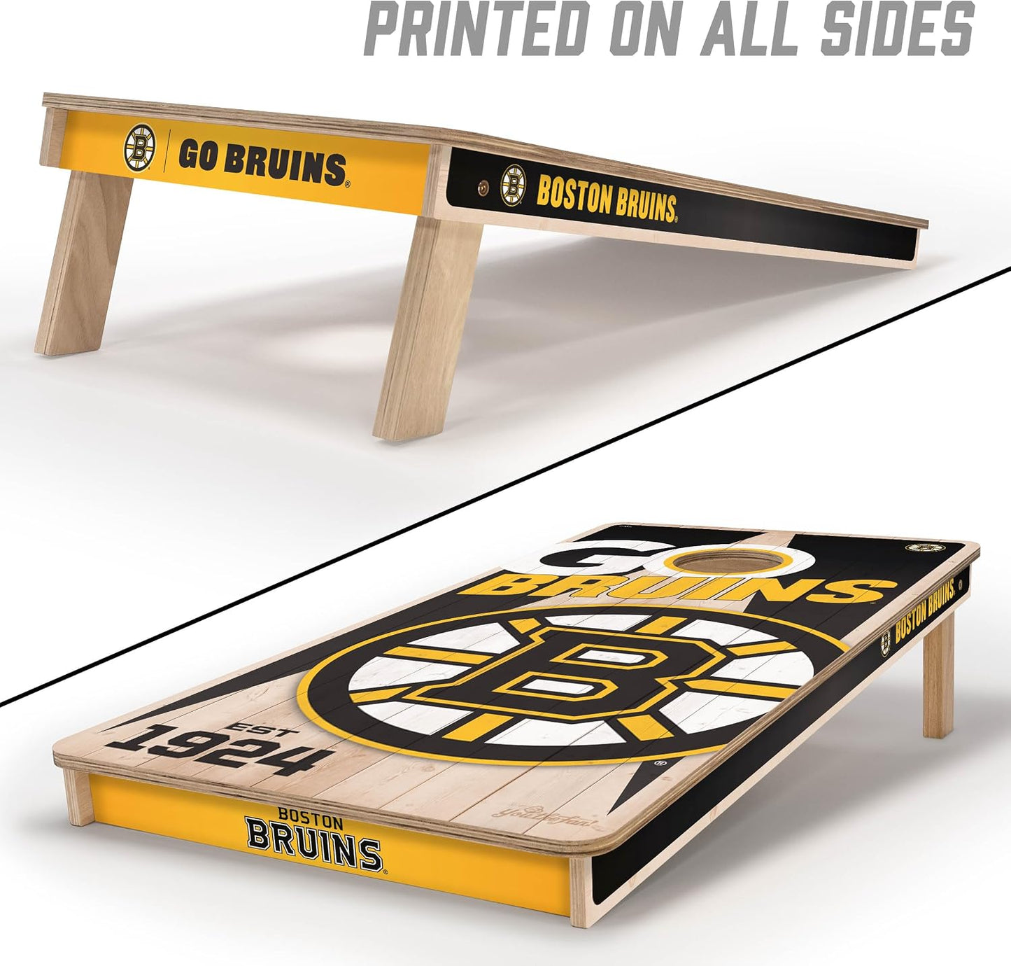 YouTheFan NHL Boston Bruins 2’ x 4’ Professional Wood Cornhole Game with Logo Bags