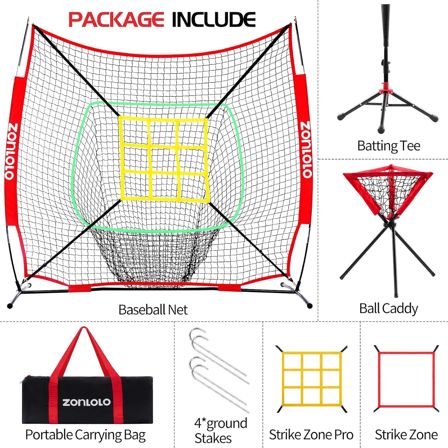 ZONLOLO 6x6ft Portable Baseball & Softball Net for Hitting and Pitching