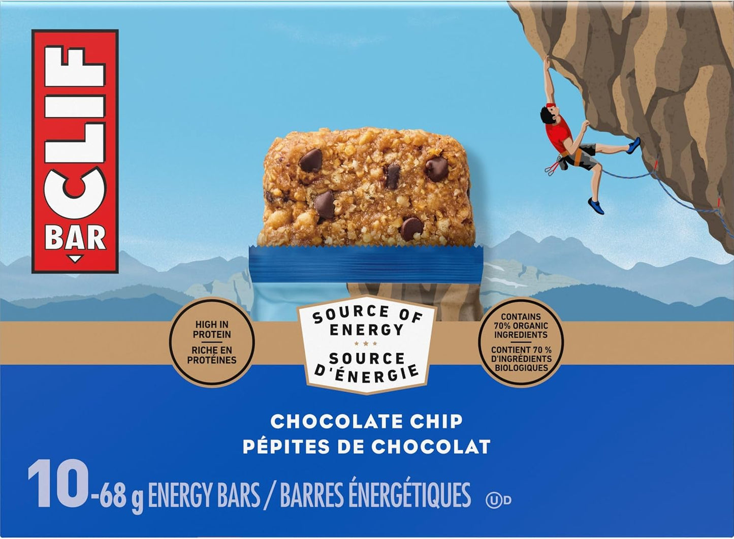 Clif Bar, Energy Bars, Chocolate Chip, High in Protein, 680 g (Pack of 10)