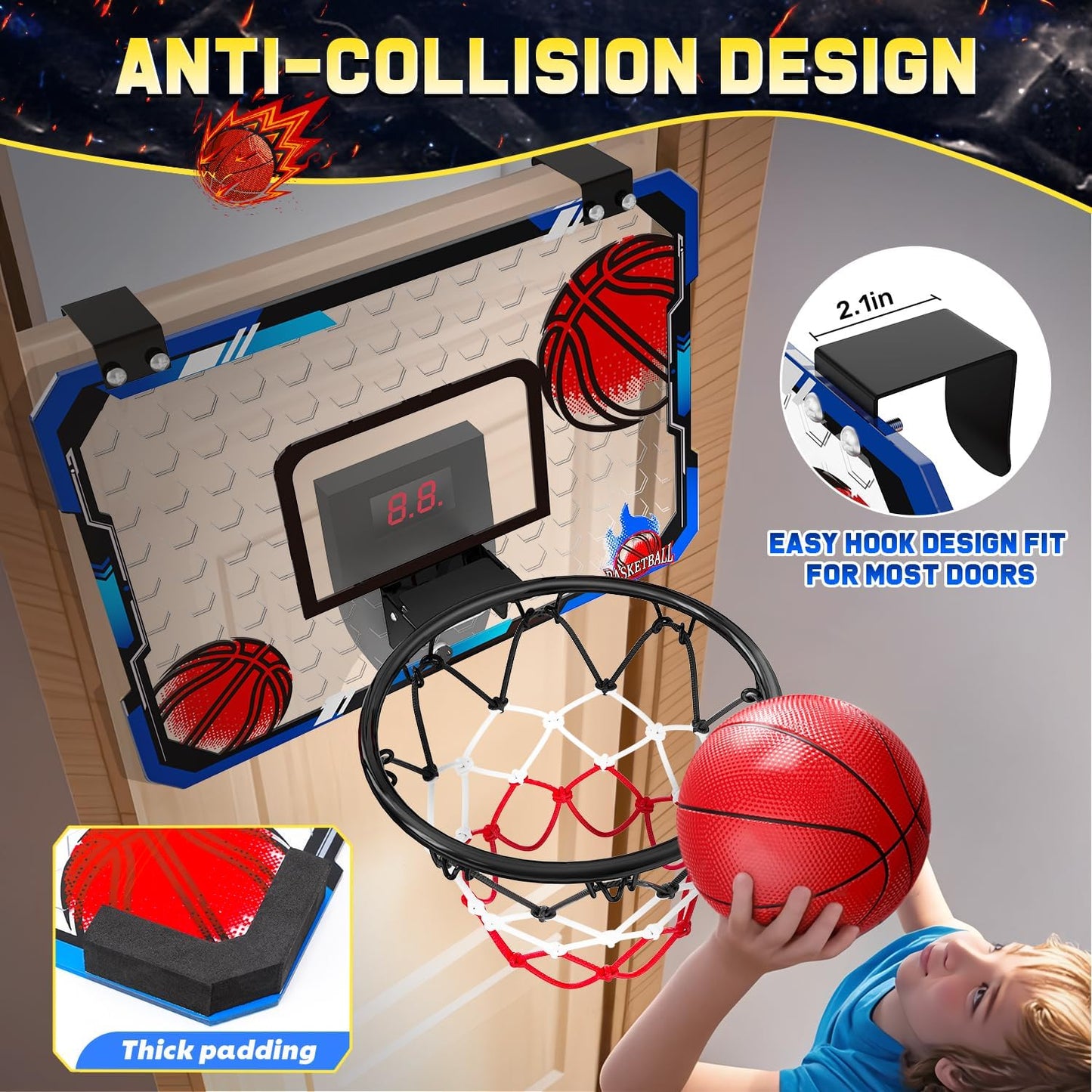 EagleStone Indoor Basketball Hoop – Electronic Scoring & Foldable Dunk Rim