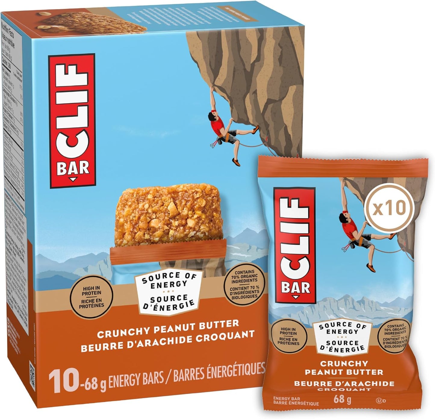Clif Bar, Energy Bars, Crunchy Peanut Butter, 680 g (Pack of 10)