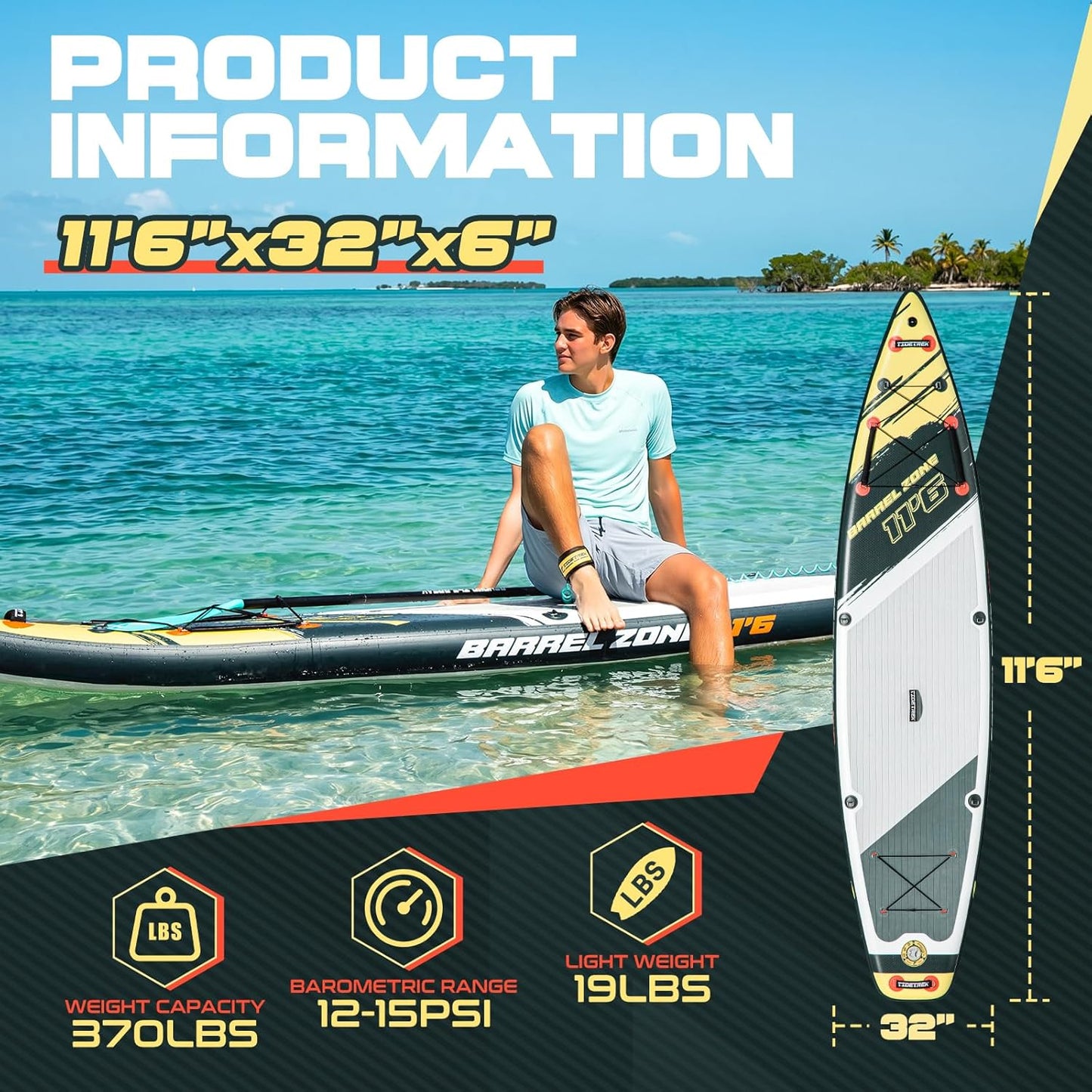 11'6" Inflatable Stand Up Paddle Boards, Premium SUP Accessories, Non-Slip Comfort Deck for Youth & Adults