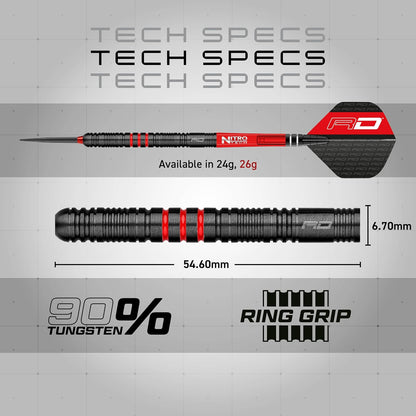 Red Dragon Milano RS: 26g - 90% Tungsten Steel Darts with Flights and Stems