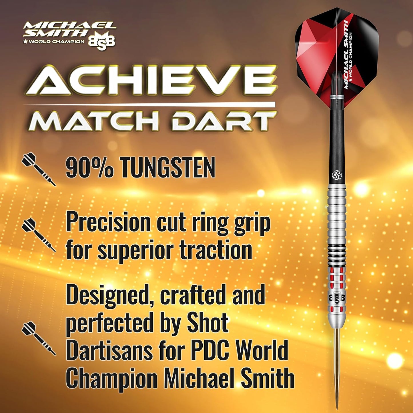 Shot! Darts Michael Smith Achieve Center Weighted 90% Tungsten