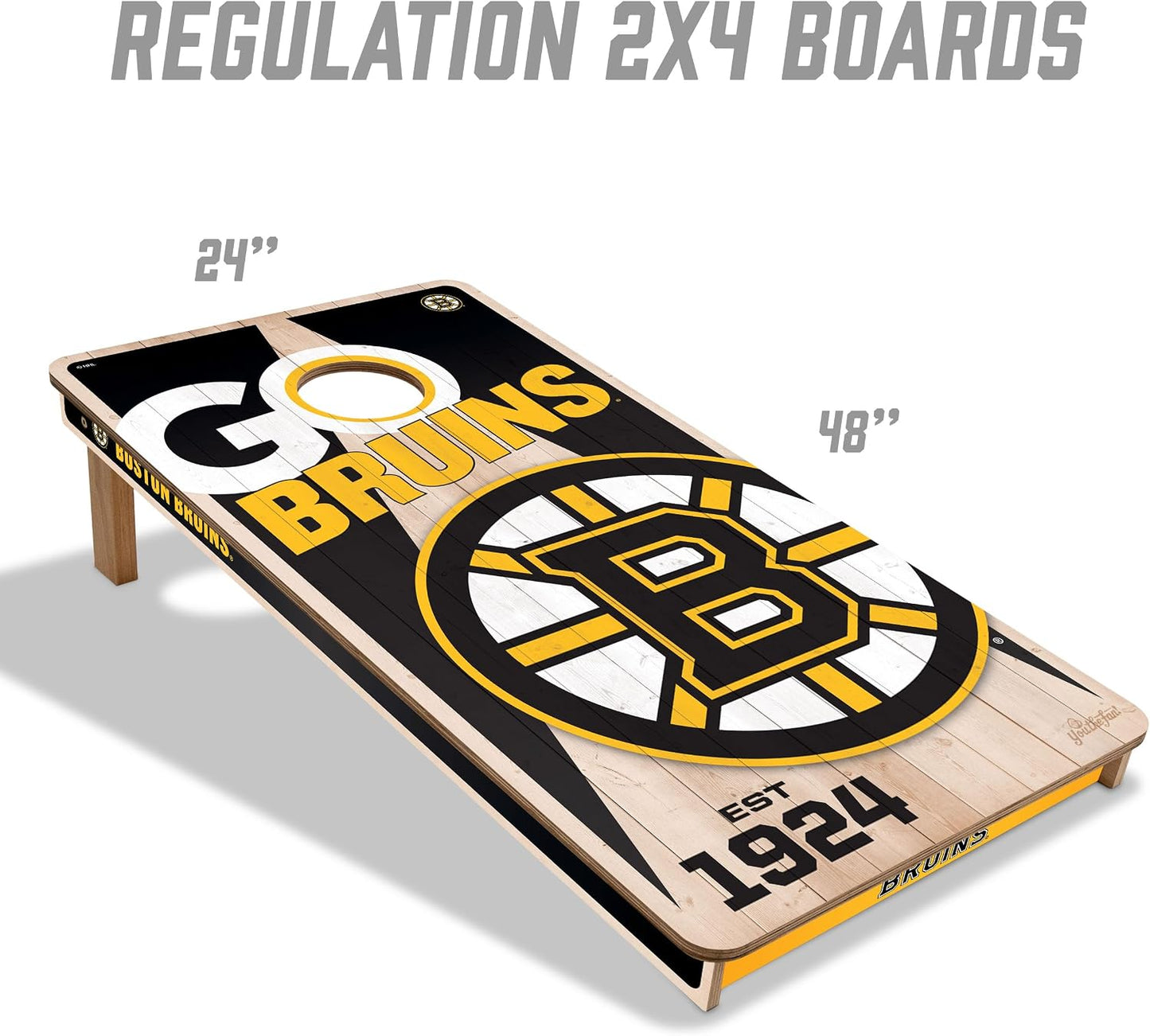 YouTheFan NHL Boston Bruins 2’ x 4’ Professional Wood Cornhole Game with Logo Bags