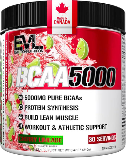 EVL BCAA5000 Powder - 5G Branched Chain Amino Acids - 30 Servings - Cherry