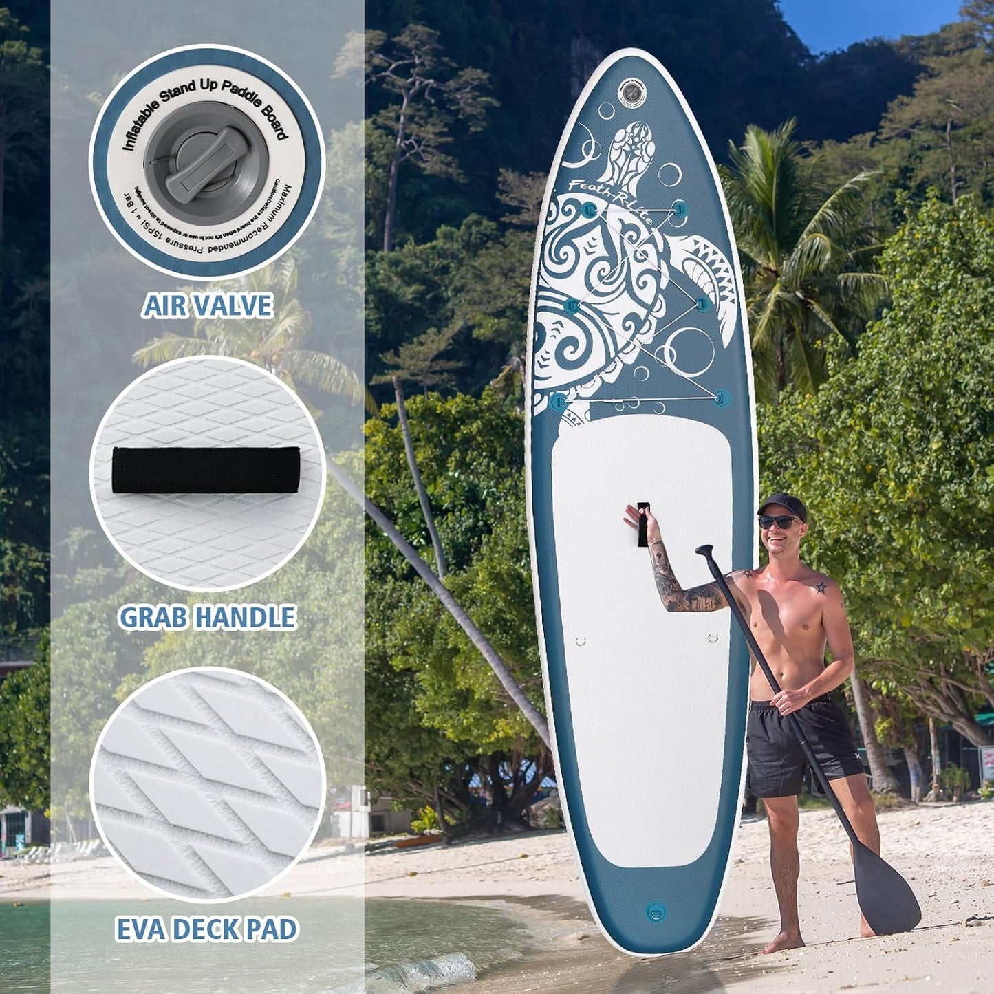 FEATH-R-LITE Inflatable Stand Up Paddle Board with Beginner SUP Accessories