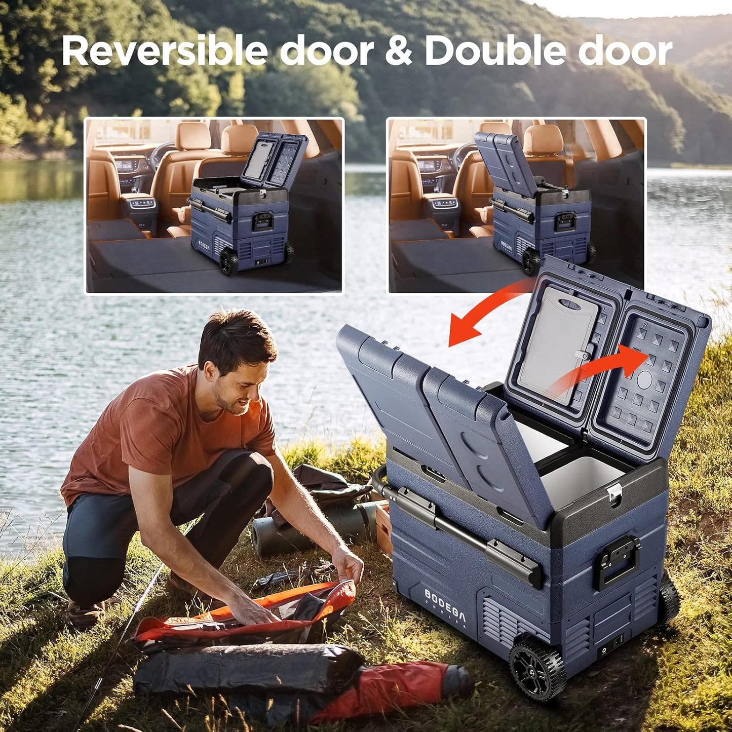 BODEGACOOLER 12V Portable Refrigerator Dual Zone 48 Quart, 45L Portable Car Fridge Freezer