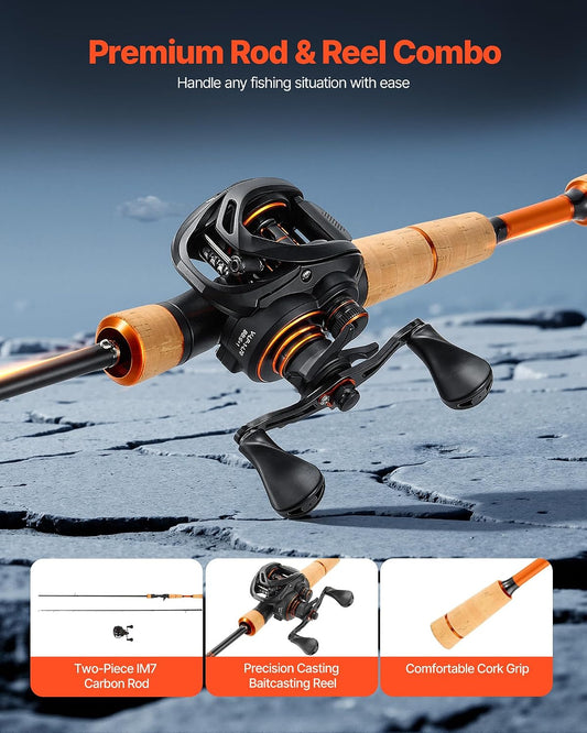 Baitcasting Rod and Reel Combo — Cork Grip Casting Rod & Baitcaster Set
