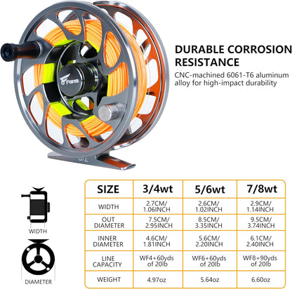 8Fans Fly Fishing Rod and Reel Combos with 4-Sections Portable Fly Rod and CNC-machined Aluminum Alloy Fly Reel,Fly Fishing Complete Starter Package