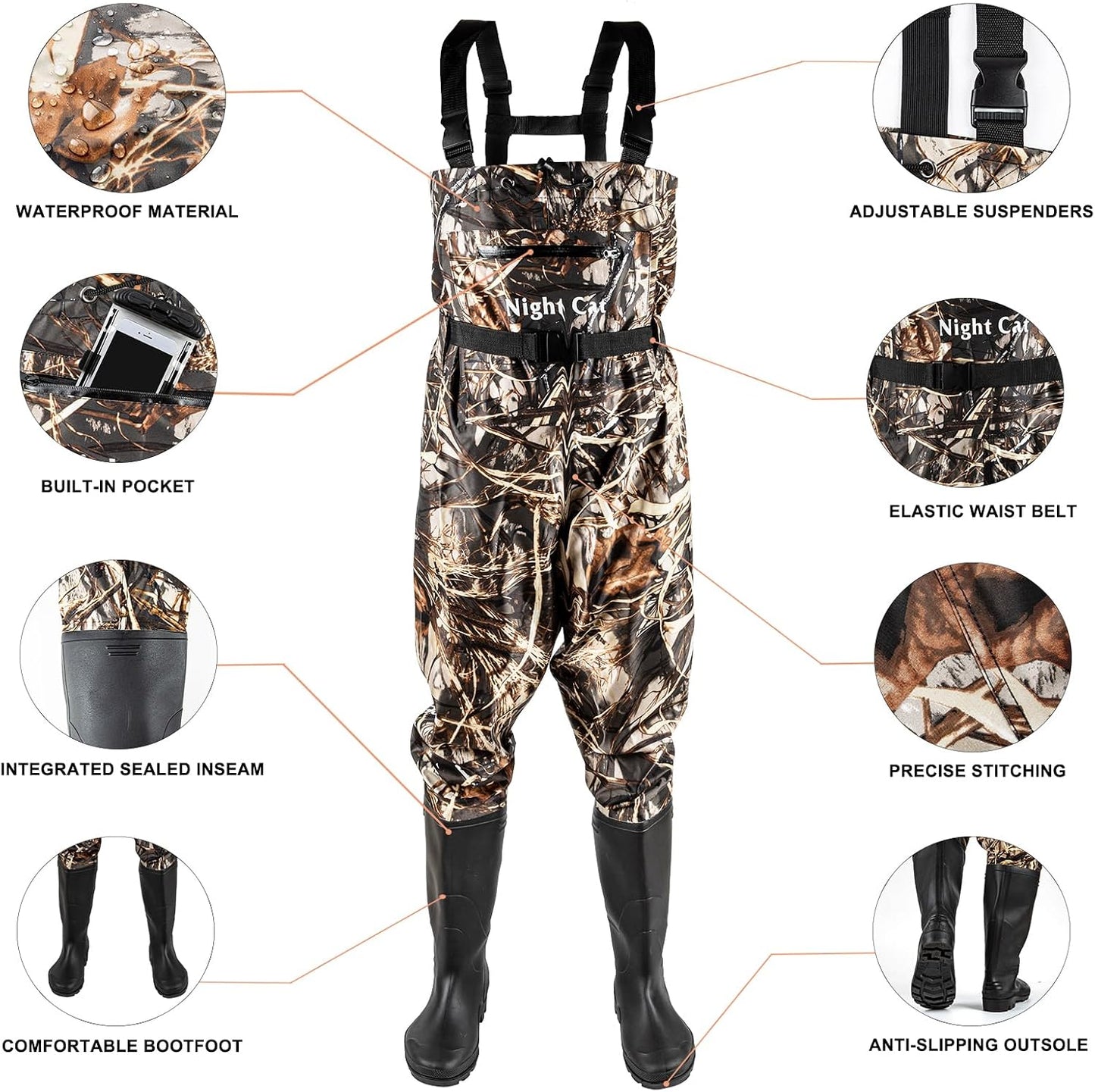 Night Cat Fishing Waders for Men Women Waterproof Hunting Chest Wader with Bootfoot Belt Breathable Lightweight