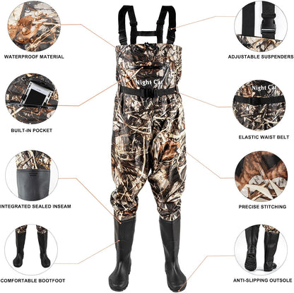 Night Cat Fishing Waders for Men Women Waterproof Hunting Chest Wader with Bootfoot Belt Breathable Lightweight