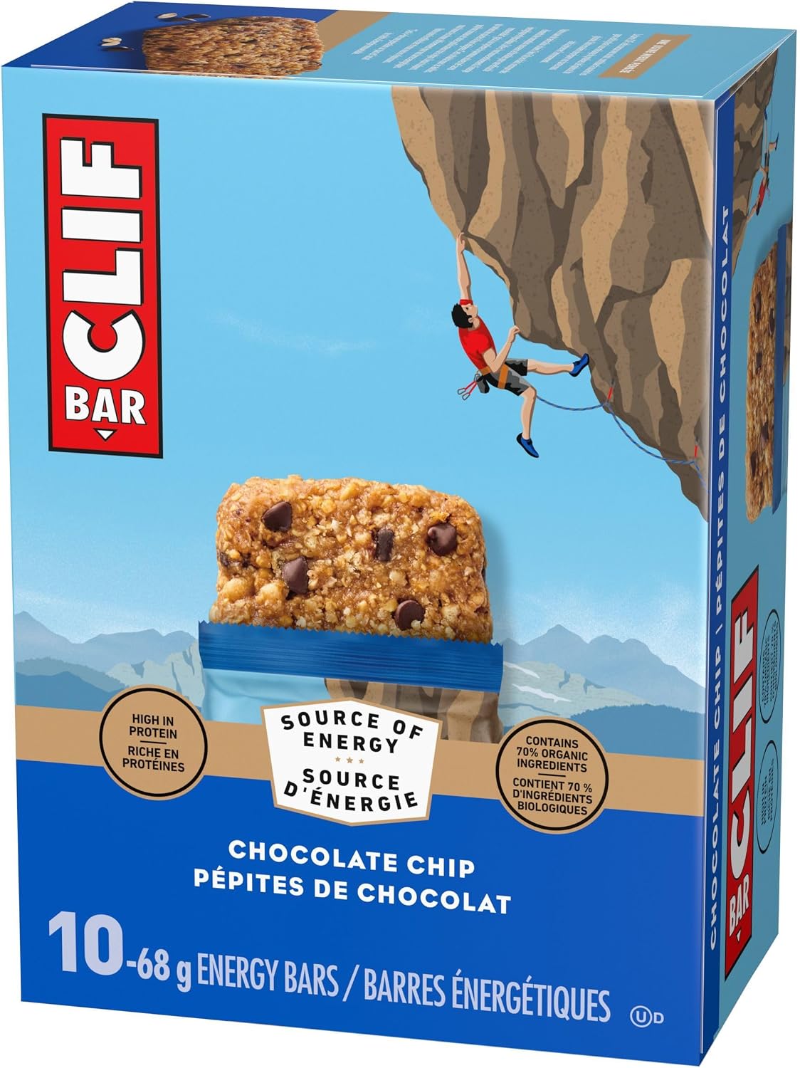Clif Bar, Energy Bars, Chocolate Chip, High in Protein, 680 g (Pack of 10)