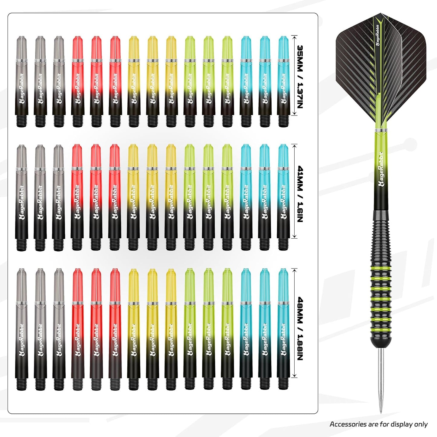 MageRabbit Dart Accessories Kit, 36 Dart Flights, 45 Dart Shafts, Sharpener, Dart Stems Remover Tool, 50 Metal Rings, 16 Dart Flight Protectors
